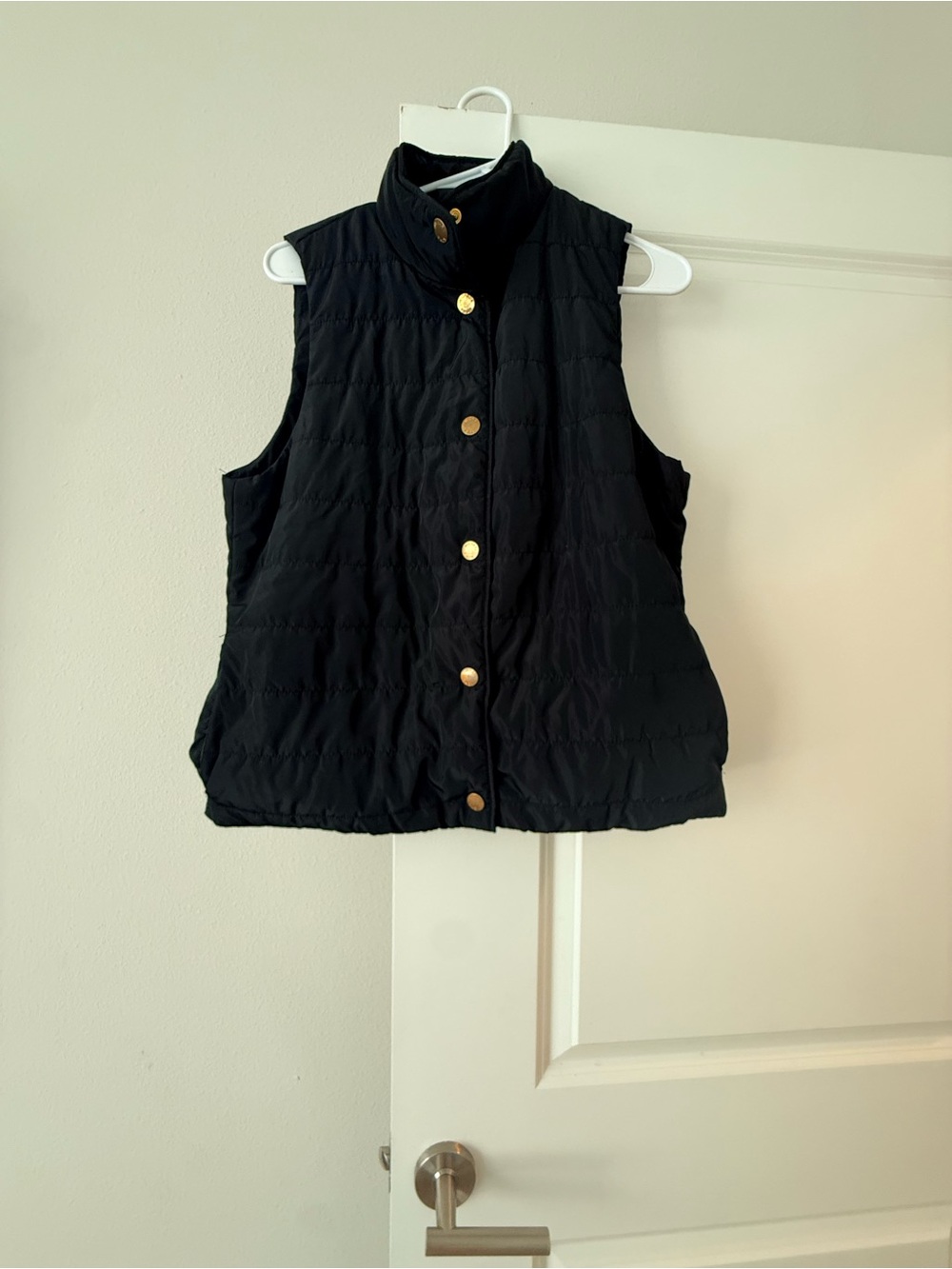 Michael Kors Black Quilted Vest with Gold Snap Buttons